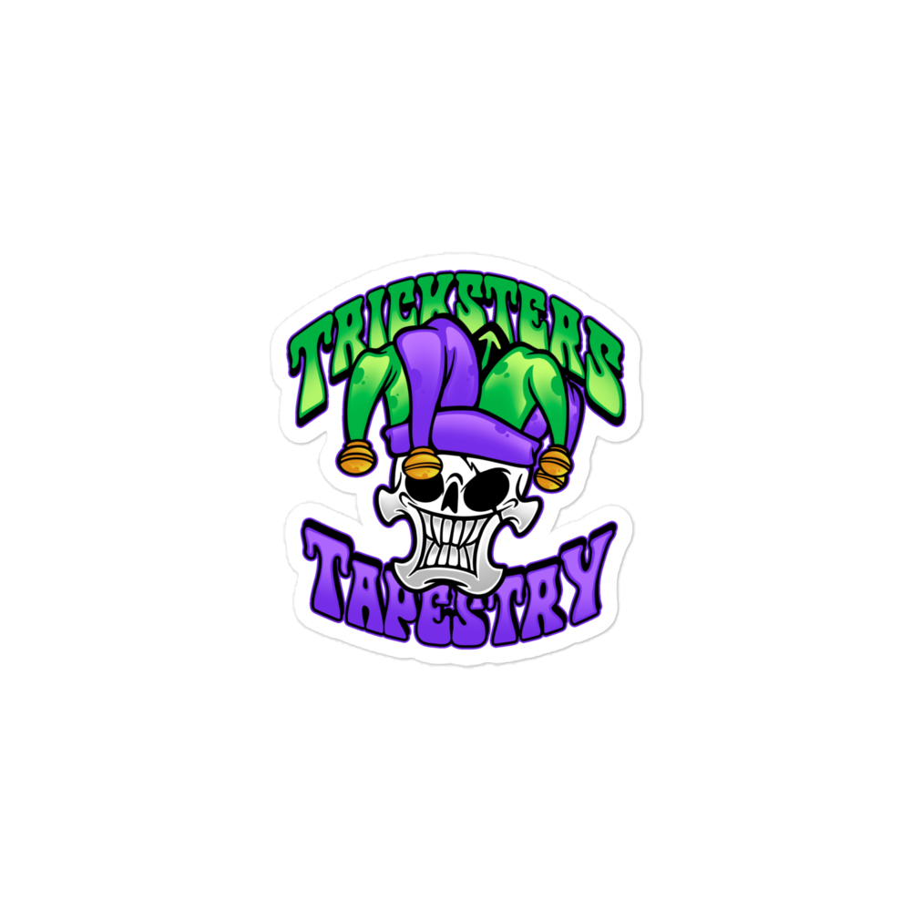 Tricksters Tapestry Jester Logo with Text Sticker 3x3"