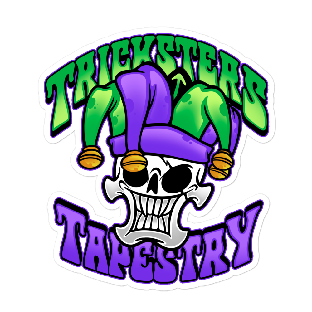 Tricksters Tapestry Jester Logo with Text Sticker 5.5x5.5"