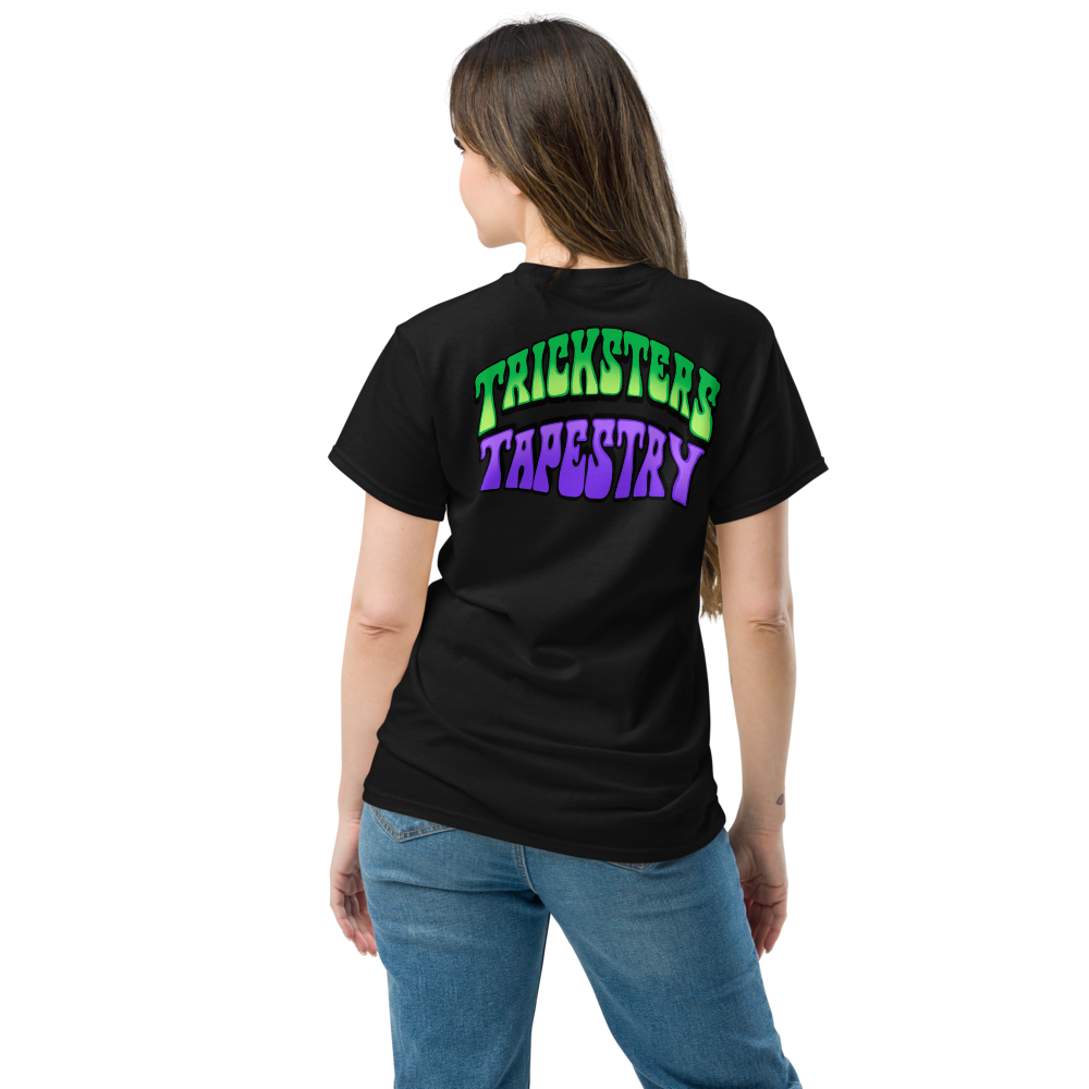 Tricksters Tapestry Logo Black Back Model 3