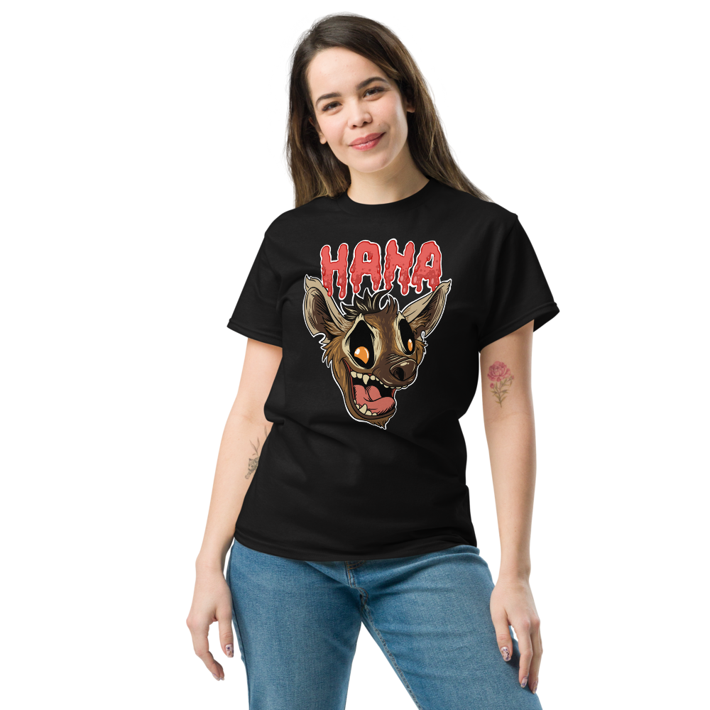 HaHa Hyena Tee Black Front Model 3
