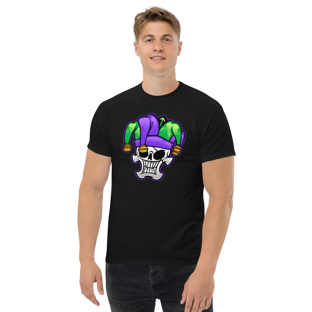 Tricksters Tapestry Jester Logo Black Front Model 2