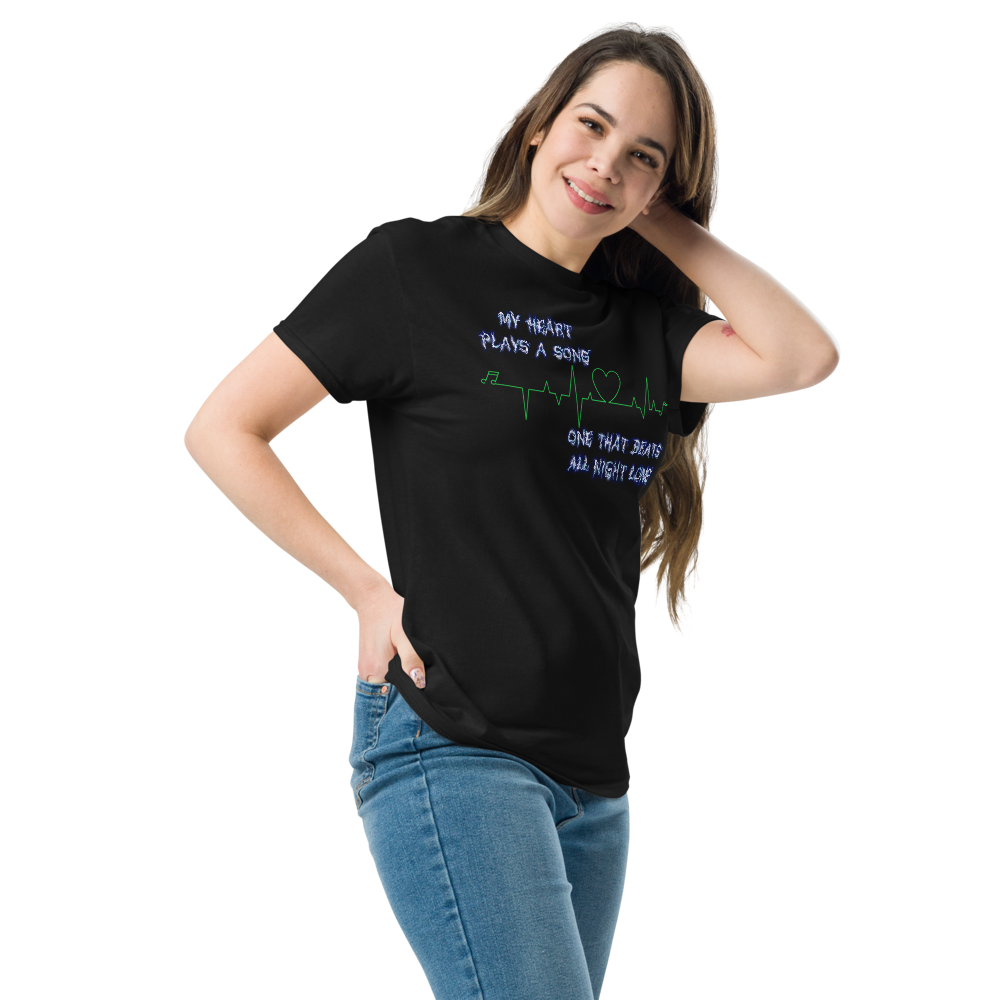 Heart Monitor Poem Tee, Electric Font, Black Right Side Model 3