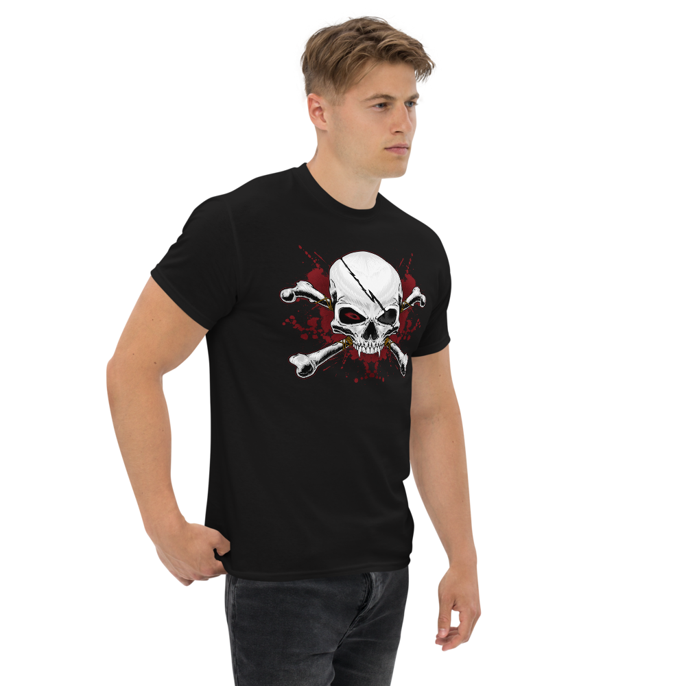 Crimson Grin Skull and Crossbones Tee Black Right Side Model 2