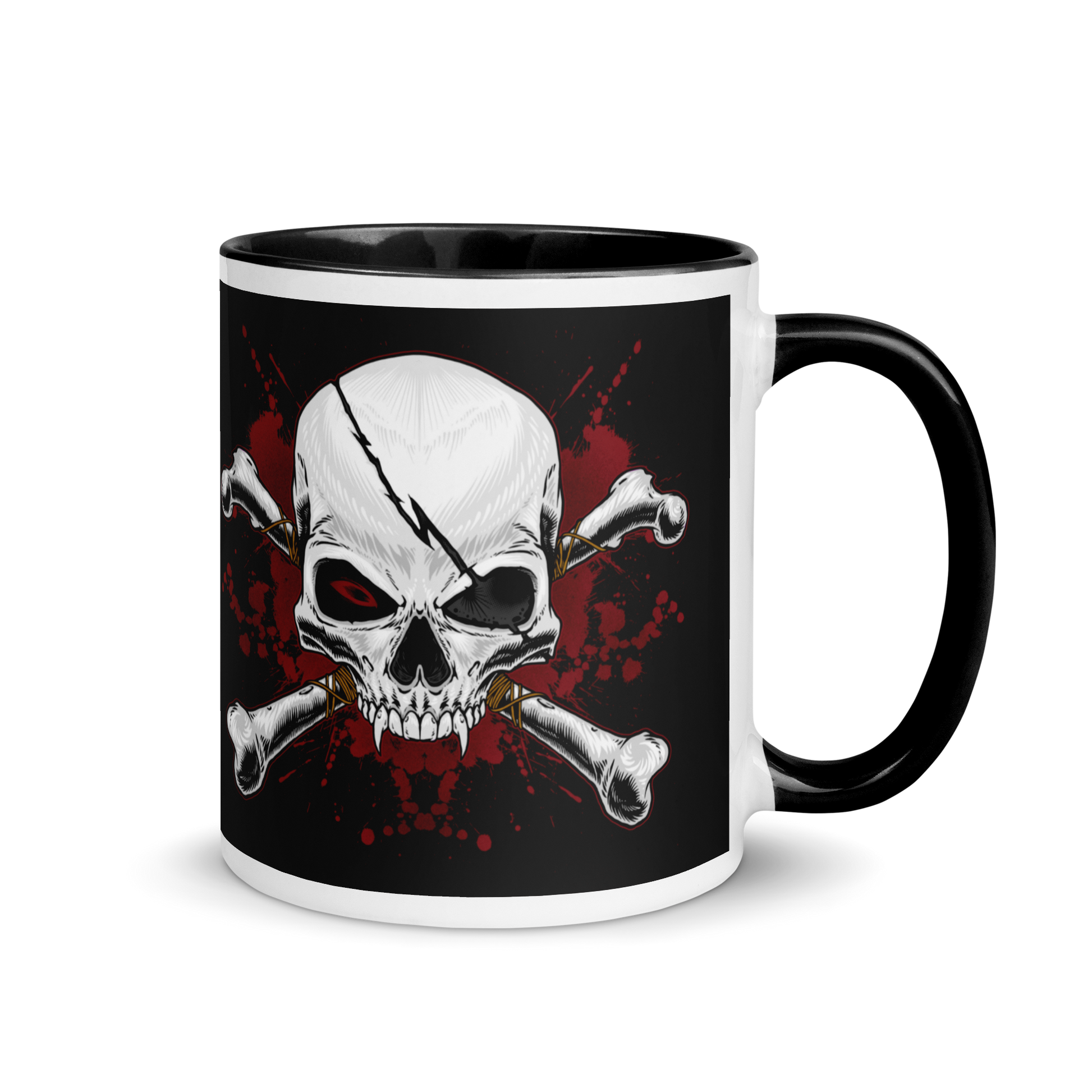 Crimson Grin Skull and Crossbones Ceramic Mug 11 oz left side